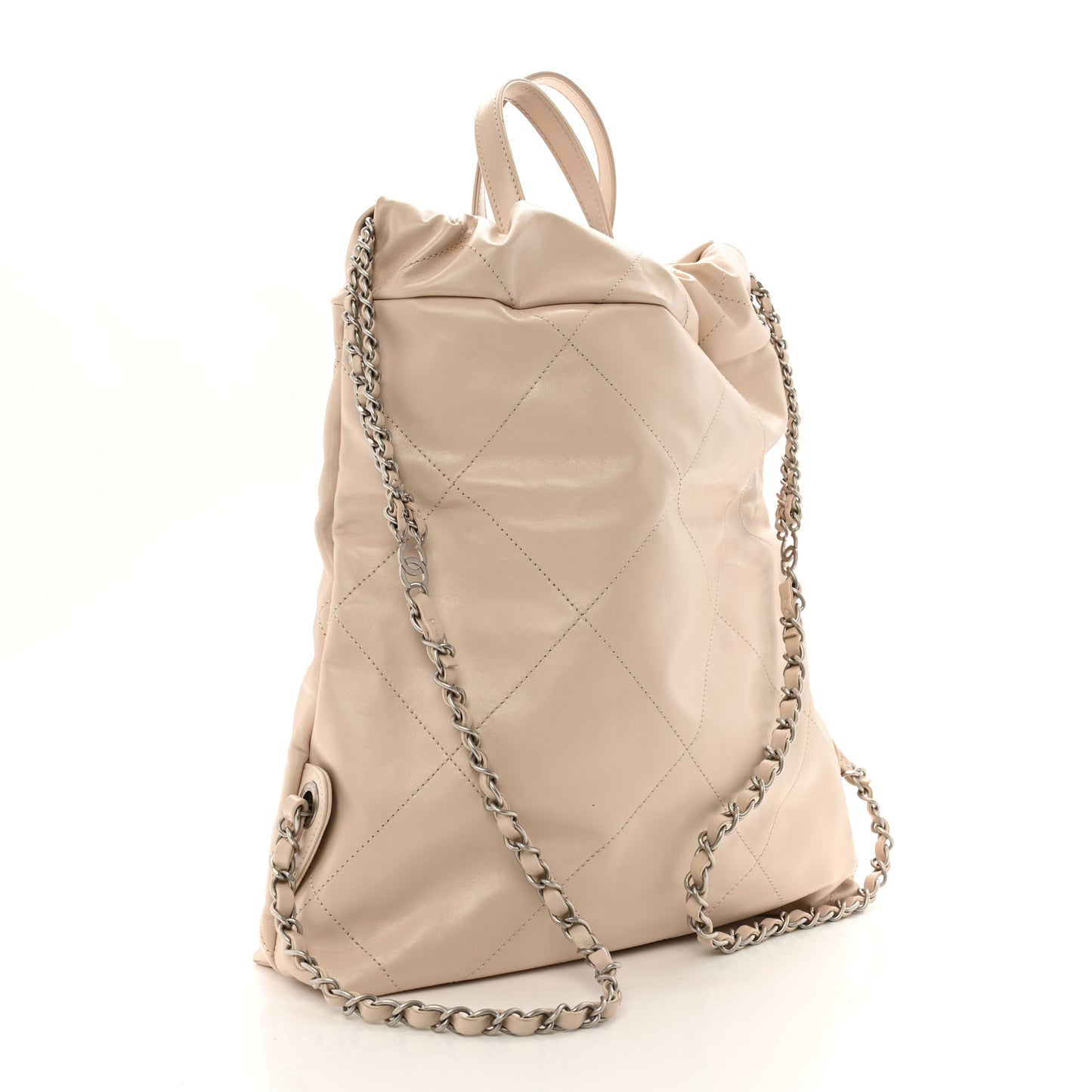 Shiny Calfskin Quilted Chanel 22 Backpack Beige