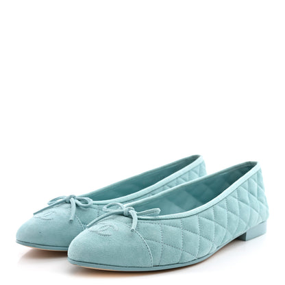 Chanel Suede Calfskin Quilted Cap Toe CC Ballerina Flats 41 Light Blue 4 of 11