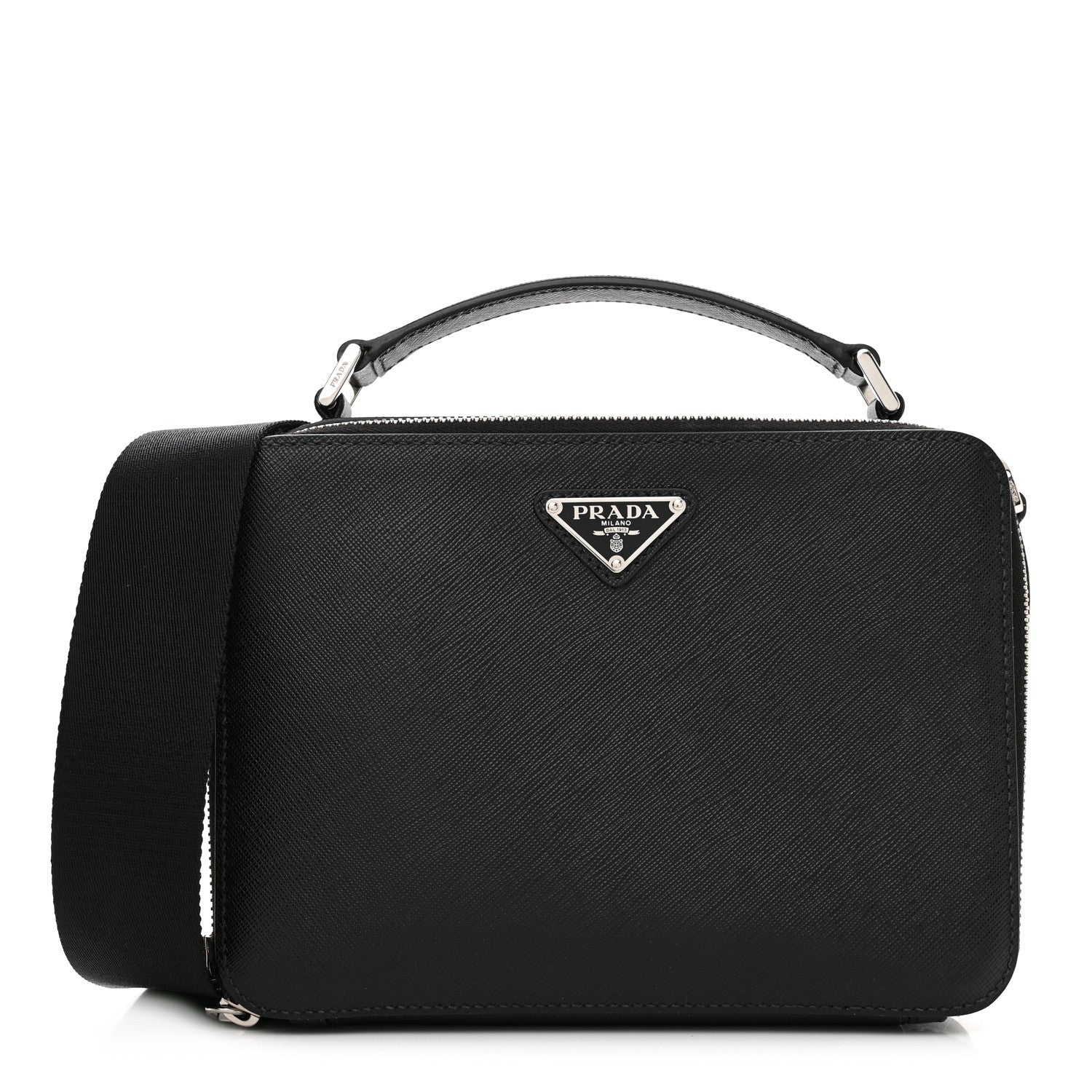 Prada Saffiano Travel Medium Brique Crossbody Bag Black 1 of 12