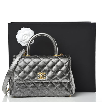 Chanel Metallic Caviar Quilted Mini Coco Handle Flap Silver 10 of 10
