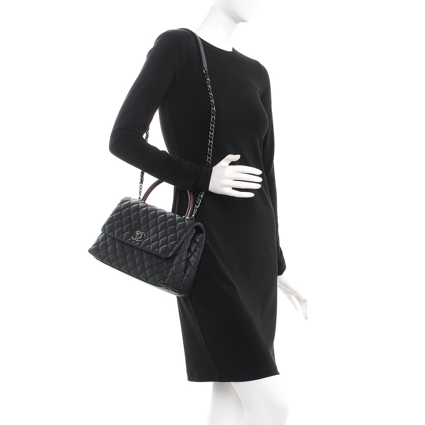 Caviar Lizard Quilted Small Coco Handle Flap Black