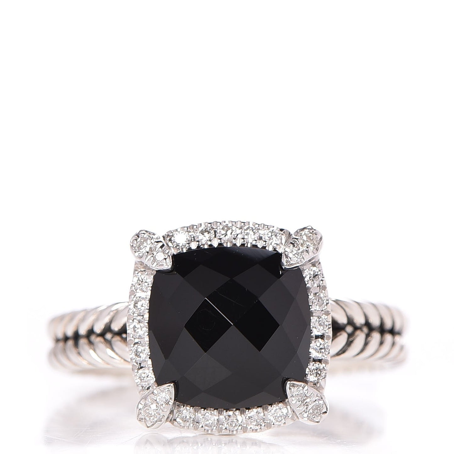 Sterling Silver Diamond Black Onyx 9mm Chatelaine Pave Bezel Ring 54 6.75