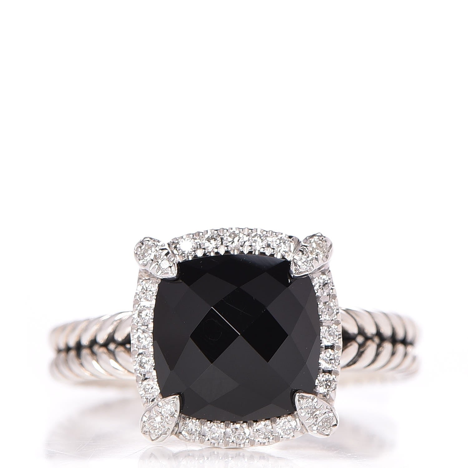 David Yurman Sterling Silver Diamond Black Onyx 9mm Chatelaine Pave Bezel Ring 54 6.75 1 of 5