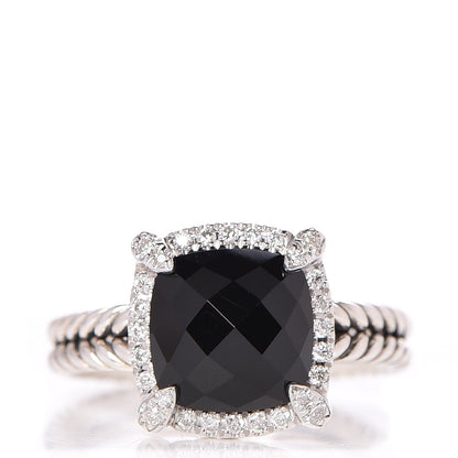 David Yurman Sterling Silver Diamond Black Onyx 9mm Chatelaine Pave Bezel Ring 54 6.75 1 of 5