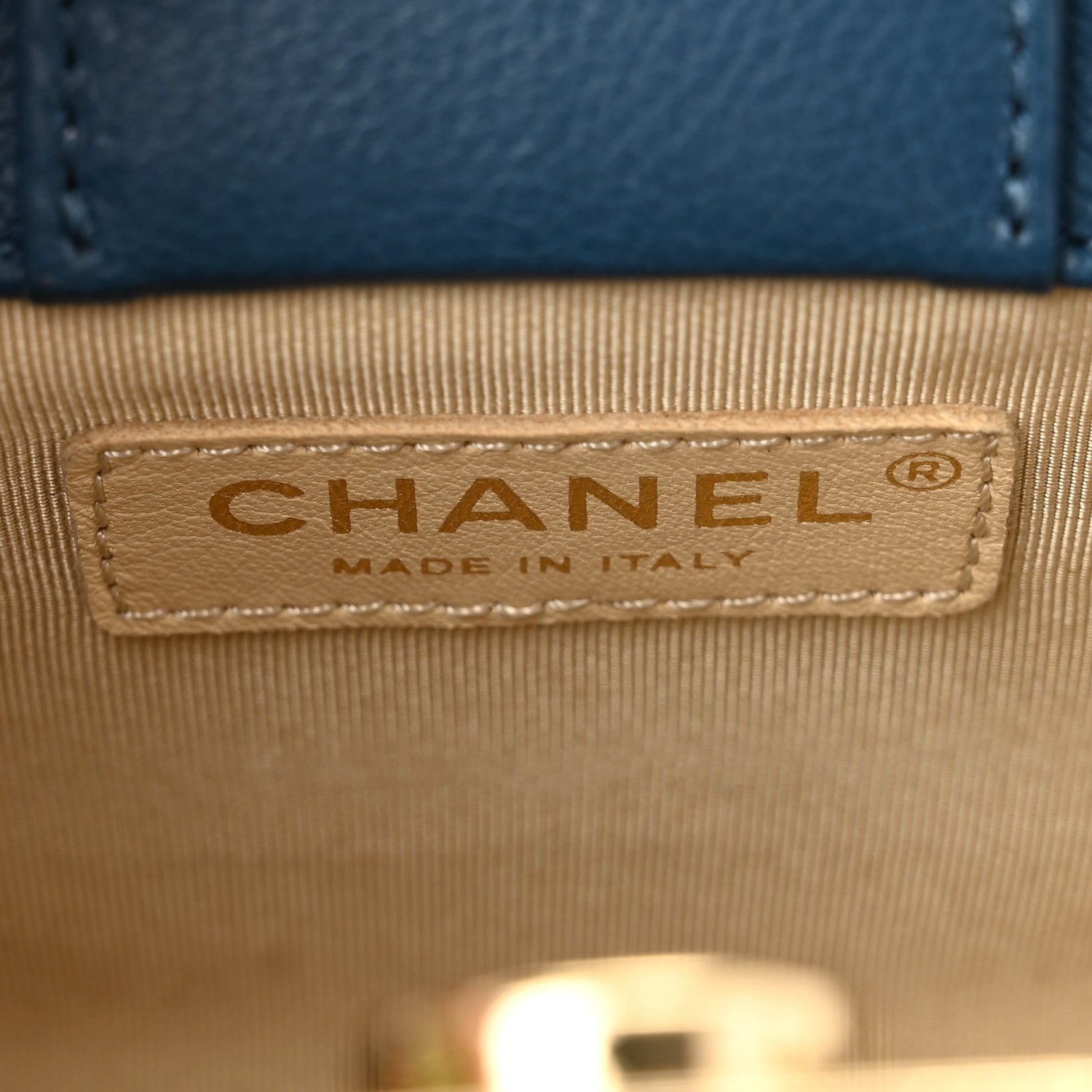 Chanel Grained Calfskin Stitched Mini Label Click Shopper Tote Blue 6 of 11