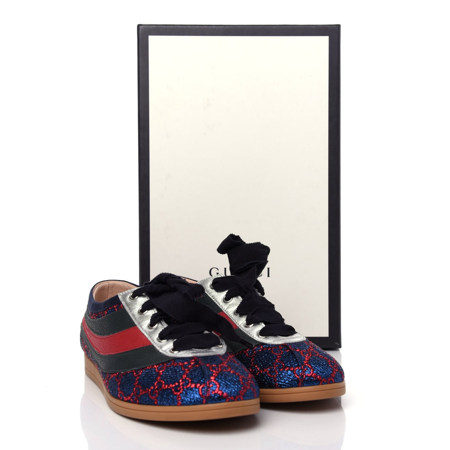 Lurex Calfskin Web GG Monogram Womens Falacer Sneakers 39 Iridescent Blue Iridescent Red Silver