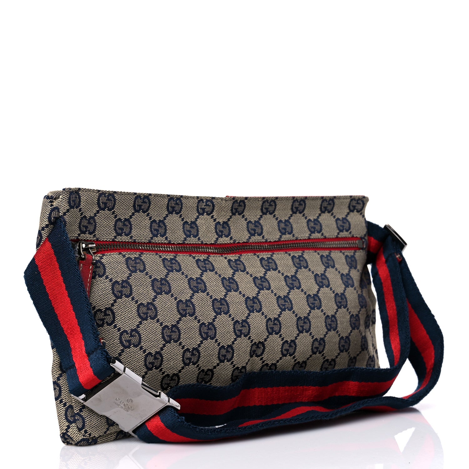 Gucci GG Monogram Web Double Pocket Belt Bag Navy Red 3 of 11