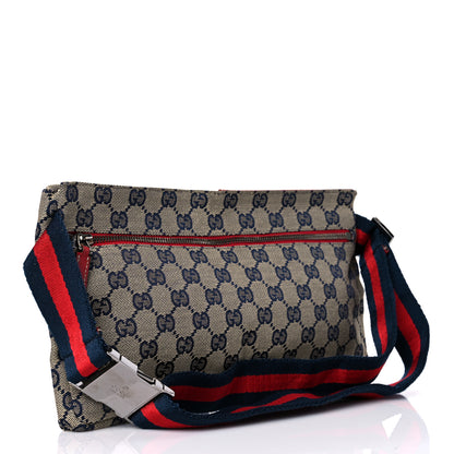 Gucci GG Monogram Web Double Pocket Belt Bag Navy Red 3 of 11