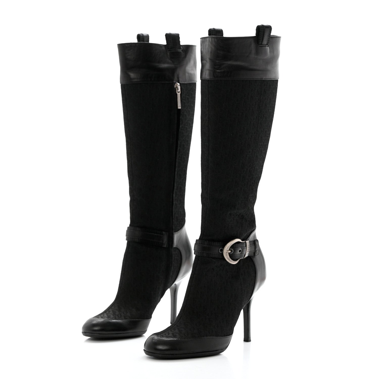 Christian Dior Monogram Buckle Tall Boots 36 Black 3 of 9