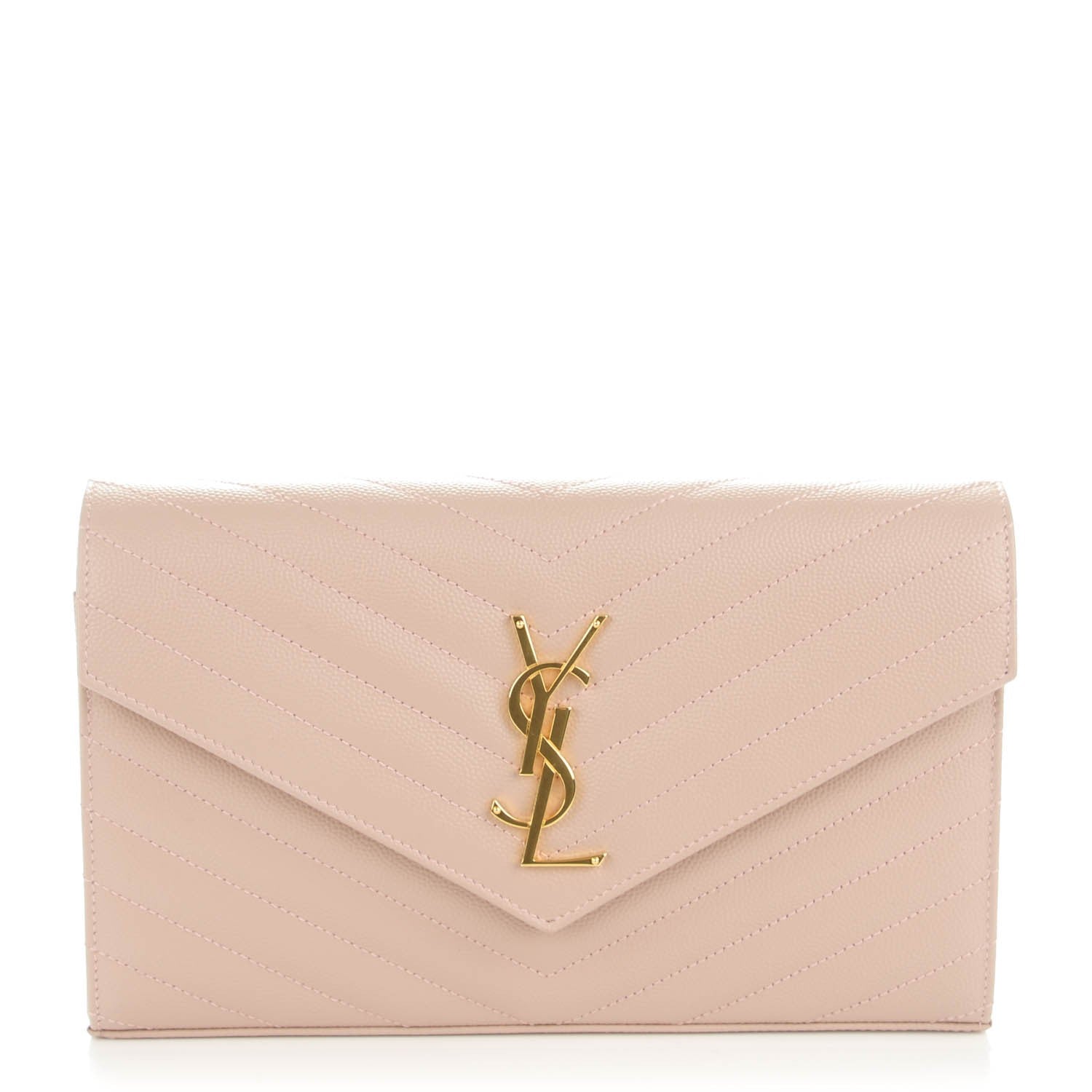 Saint Laurent Grain De Poudre Matelasse Chevron Monogram Chain Wallet Rose Antic 1 of 7
