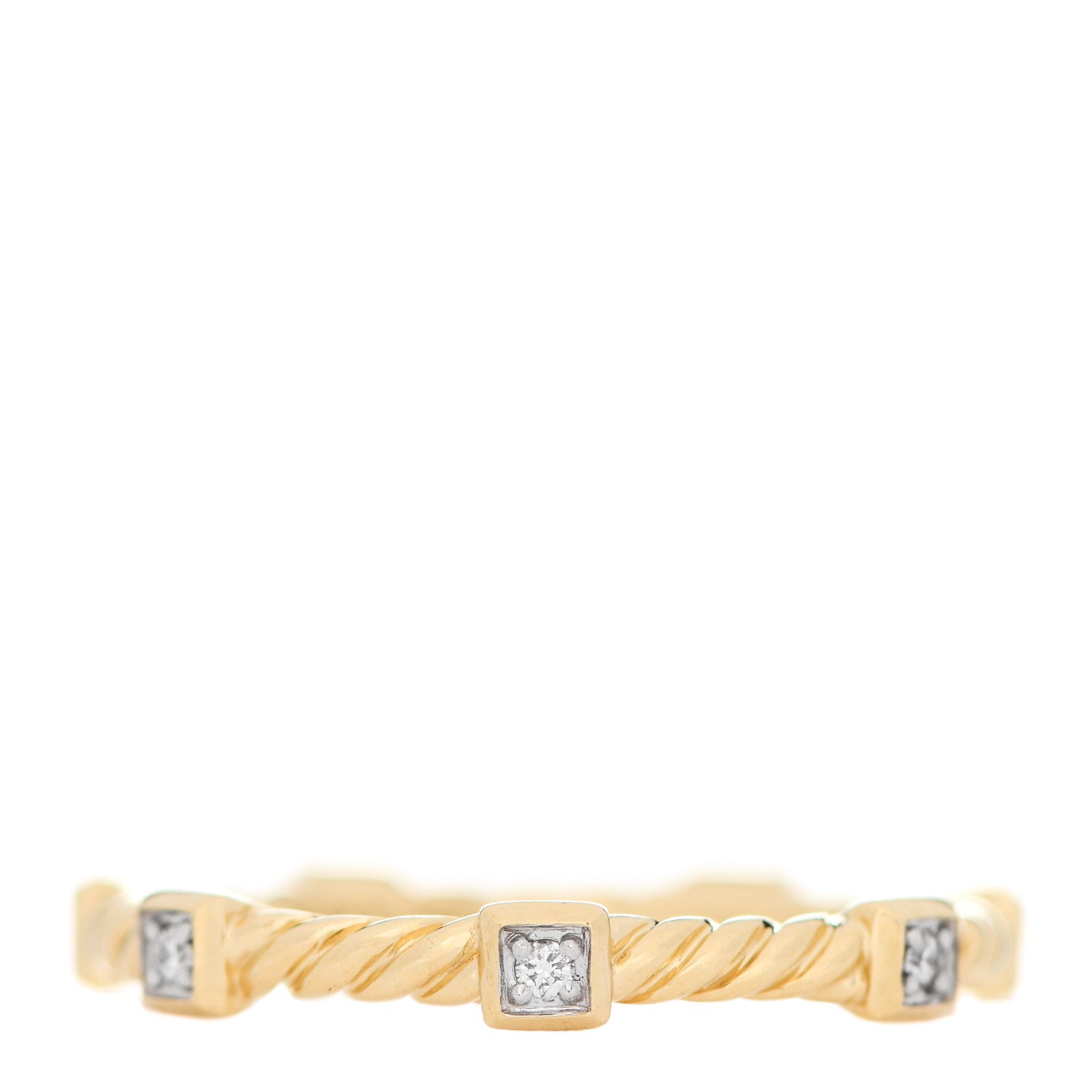 David Yurman 18K Yellow Gold Diamond Cable Collectibles Stack Ring 54 7 1 of 5