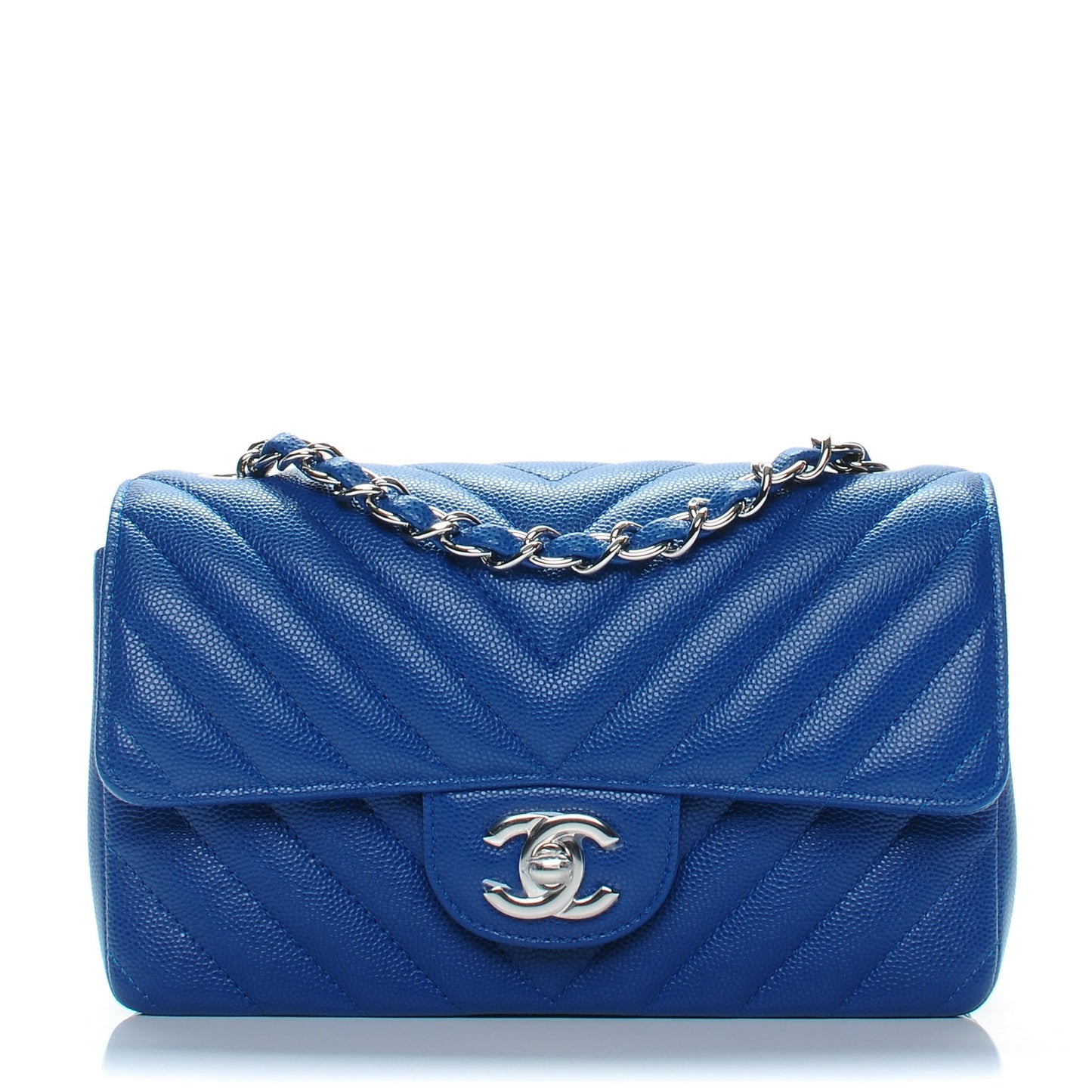 Caviar Chevron Quilted Mini Rectangular Flap Blue