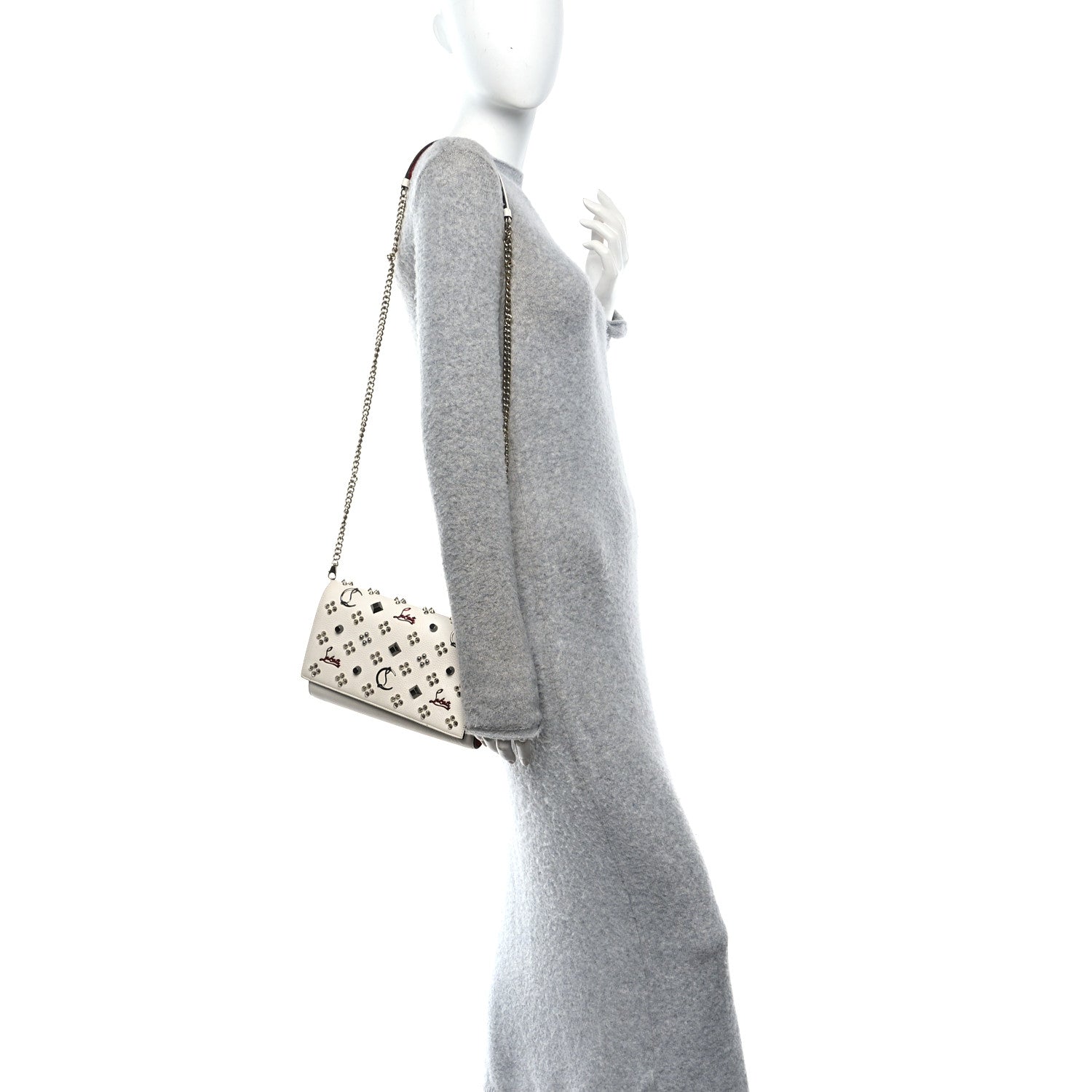 Christian Louboutin Calfskin Spikes Loubinthesky Paloma Clutch Snow 2 of 10