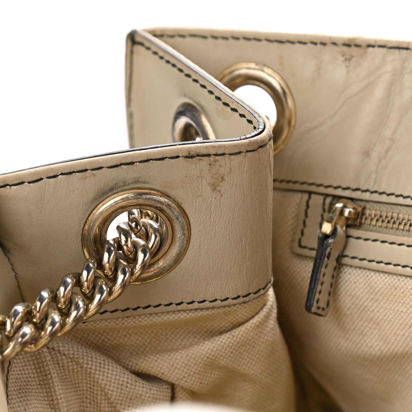 Monogram Margaux Calfskin Large Emily Chain Shoulder Bag Beige Ebony Mystic White