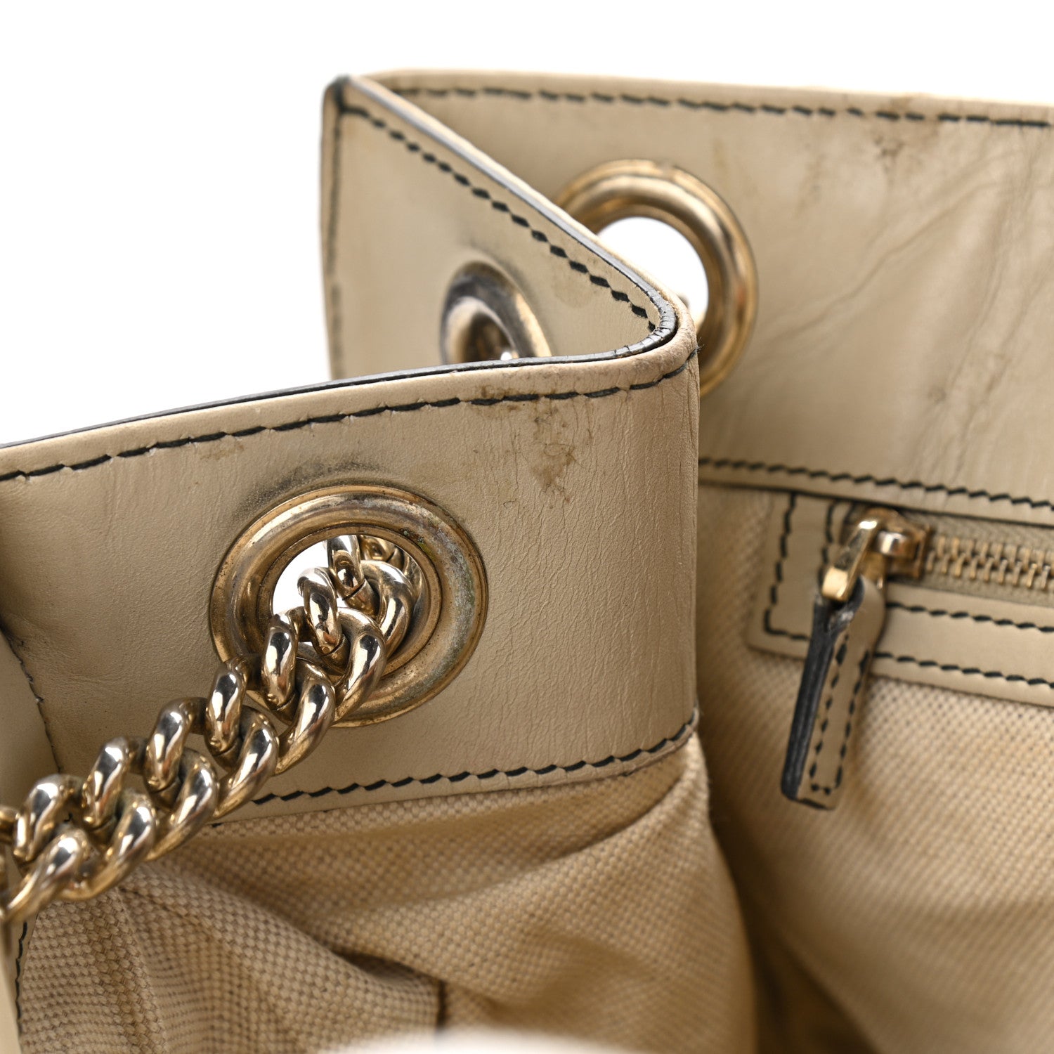 Gucci Monogram Margaux Calfskin Large Emily Chain Shoulder Bag Beige Ebony Mystic White 14 of 25