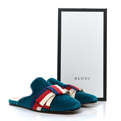 Gucci Softy Velvet Sylvie Bow Slippers 39 Pavone 7 of 7