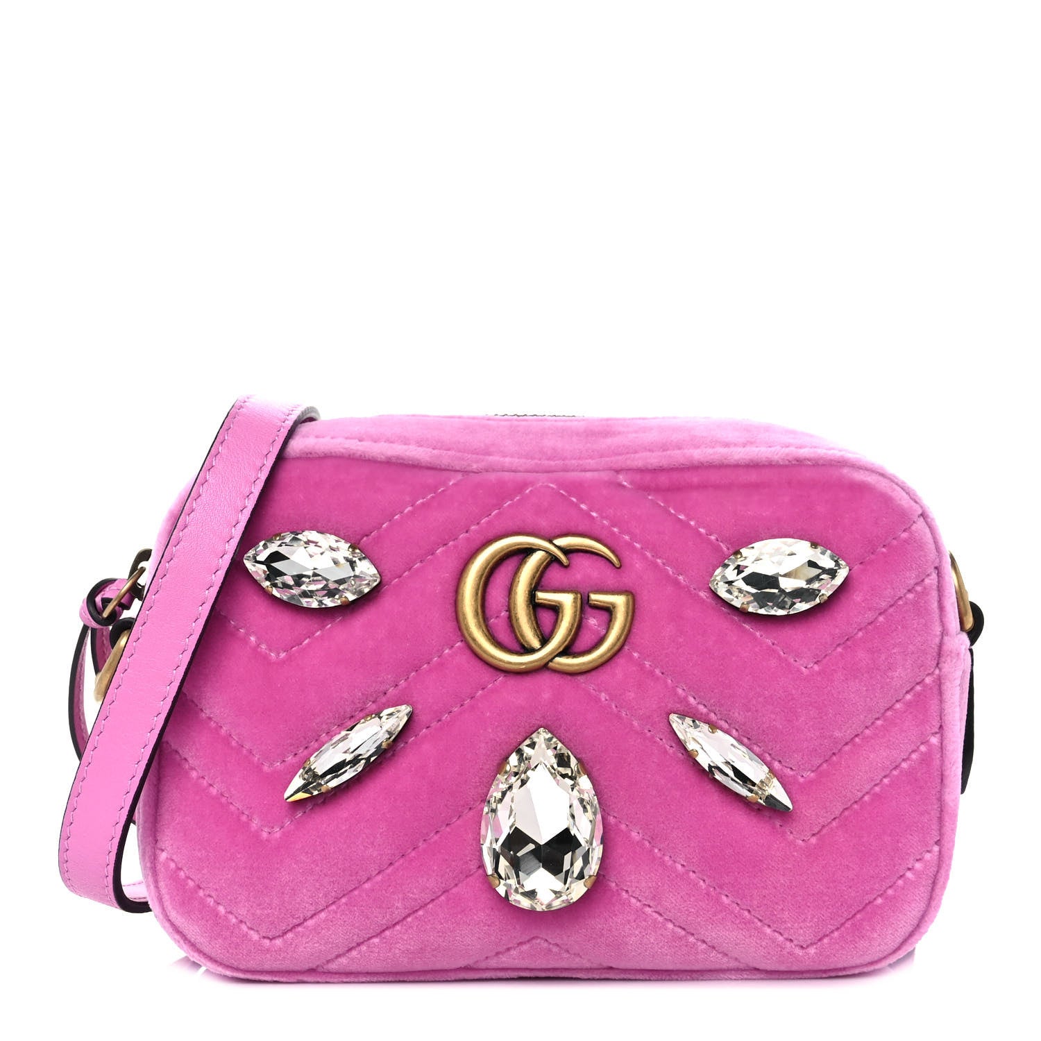 Gucci Velvet Matelasse Marquise Crystals Mini GG Marmont Chain Shoulder Bag Malva 1 of 9