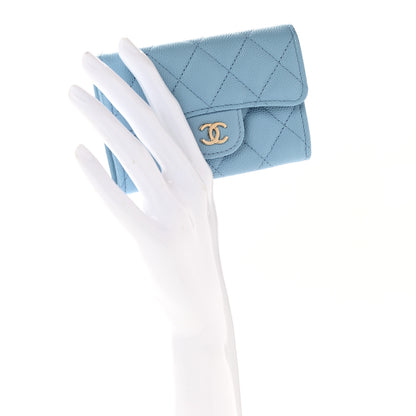 Chanel Caviar Quilted Flap Card Holder Wallet Light Blue 2 of 9
