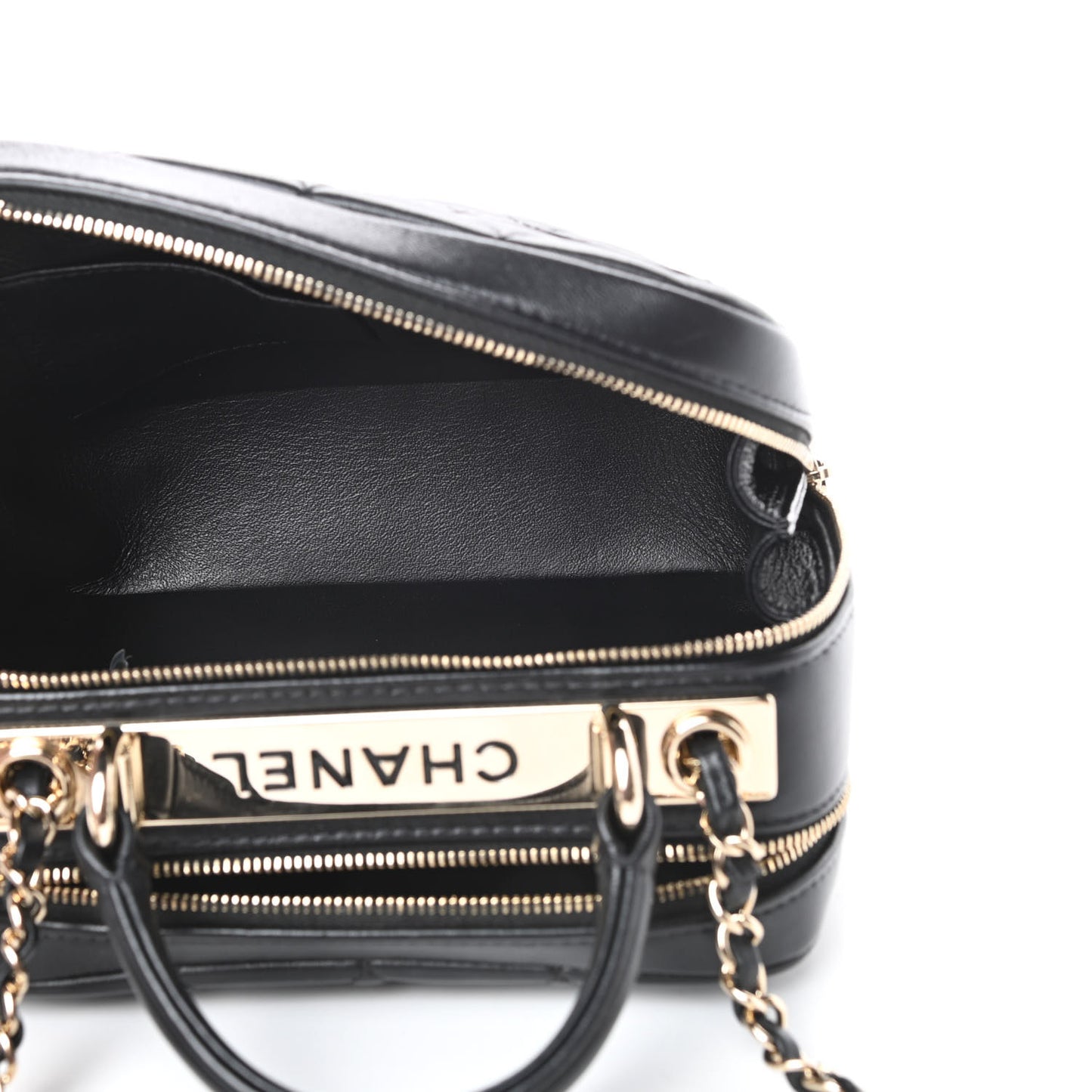 Lambskin Quilted Small Trendy CC Bowling Bag Black