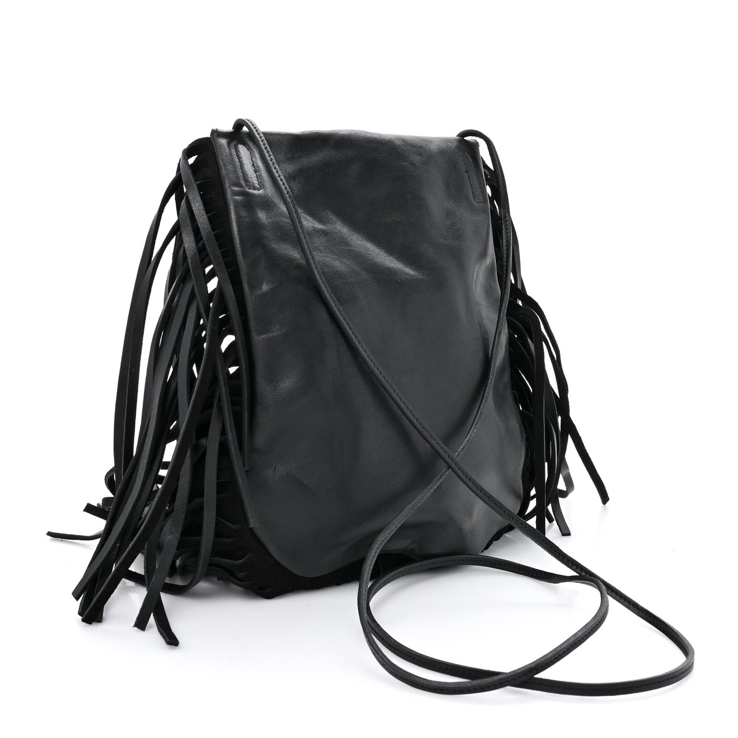 Calfskin Fringe Small Studded Anita Crossbody Bag Black