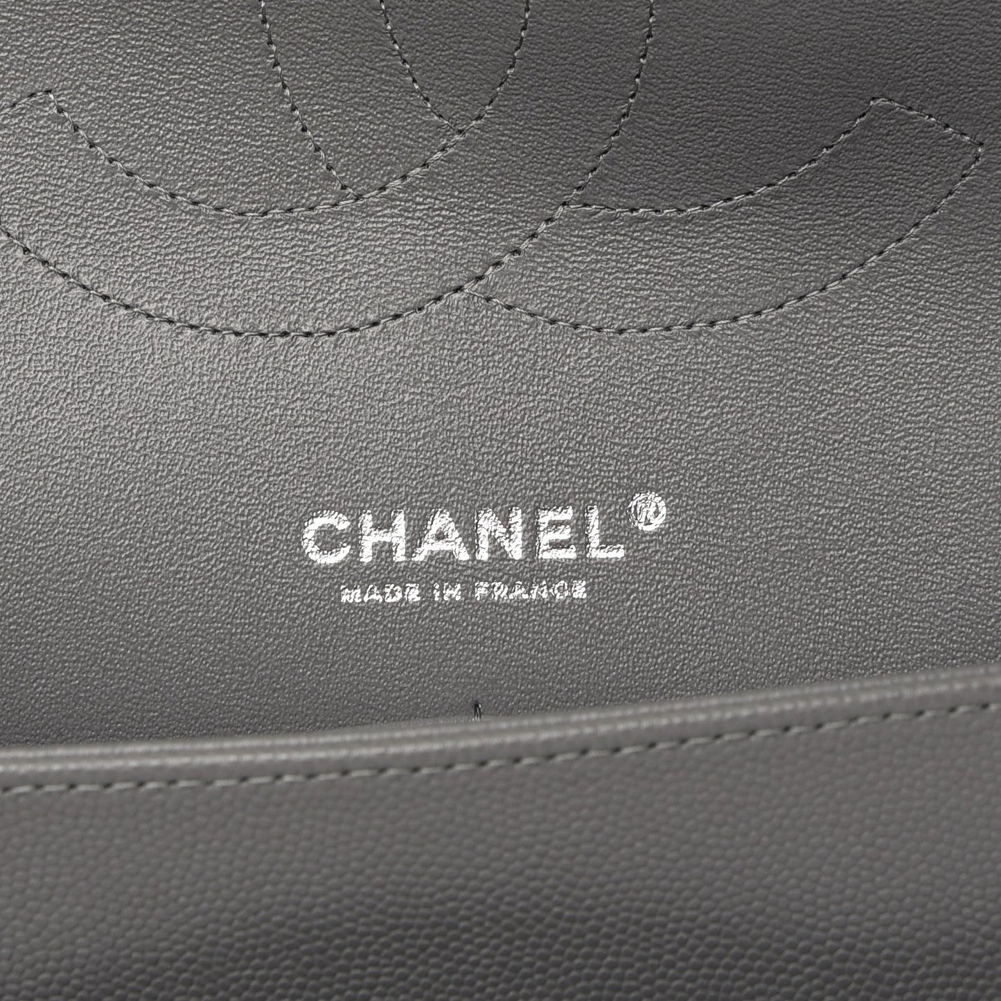 Caviar Quilted Jumbo Double Flap Grey