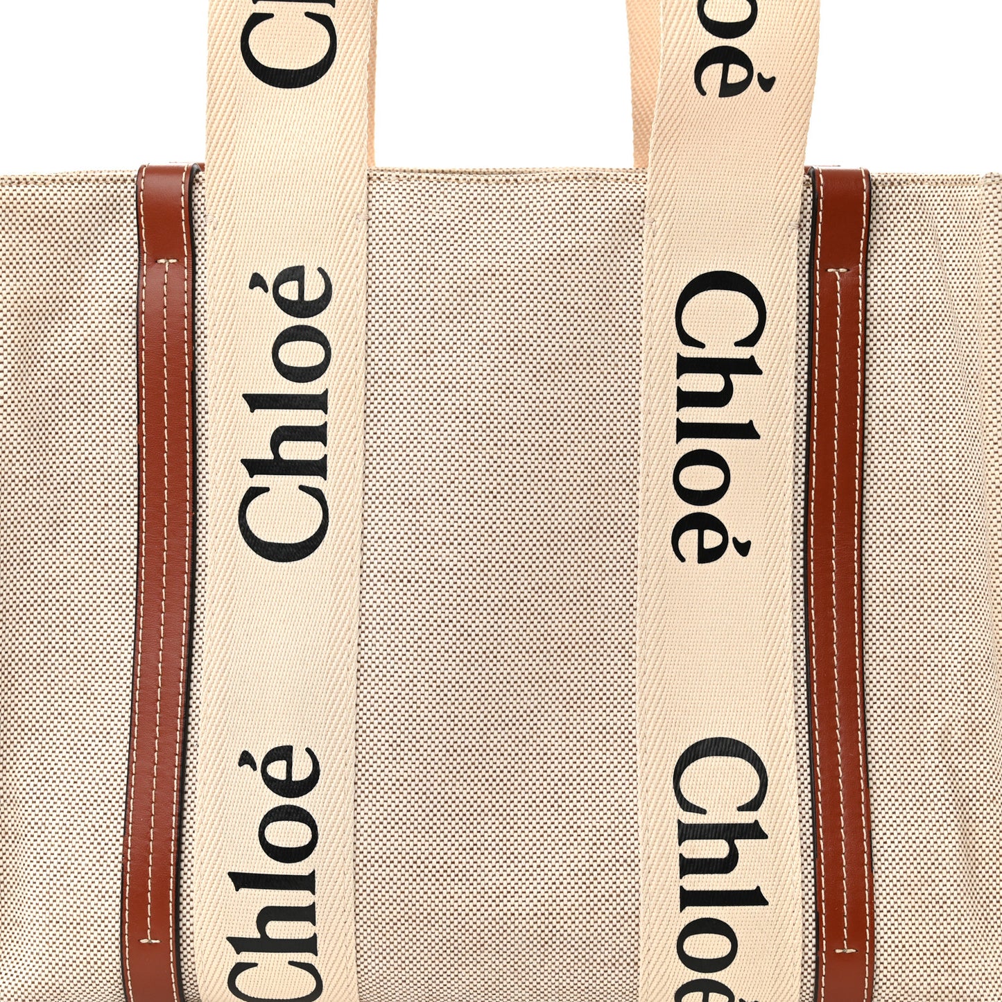 Cotton Calfskin Medium Woody Ribbon Tote White Brown
