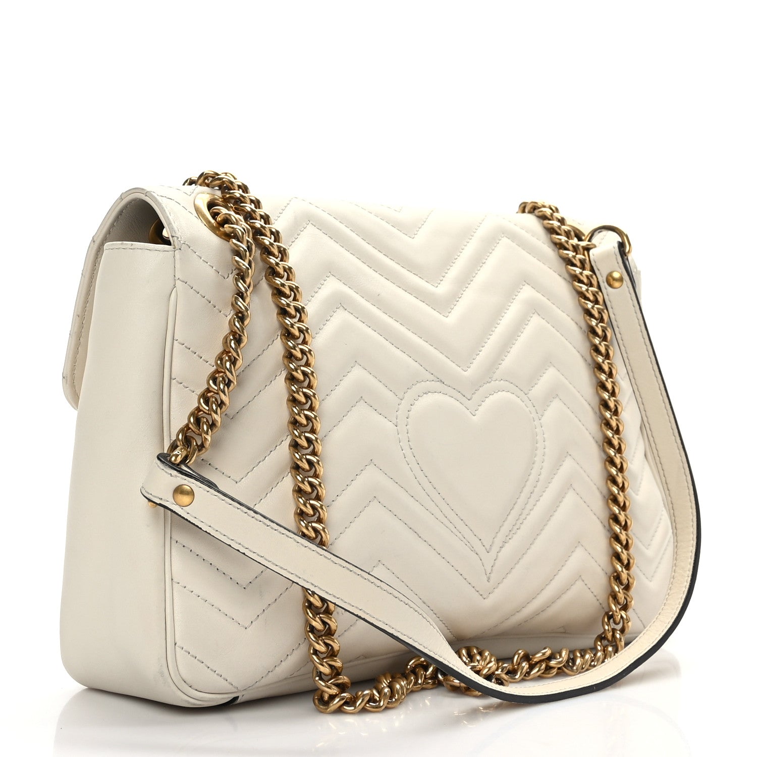 Gucci Calfskin Matelasse Medium GG Marmont Shoulder Bag White 3 of 9