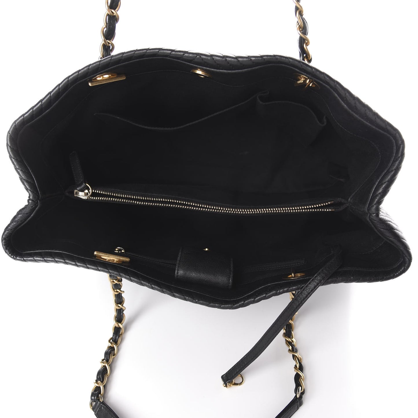 Wrinkled Lambskin Chevron Quilted Large Surpique Tote Black