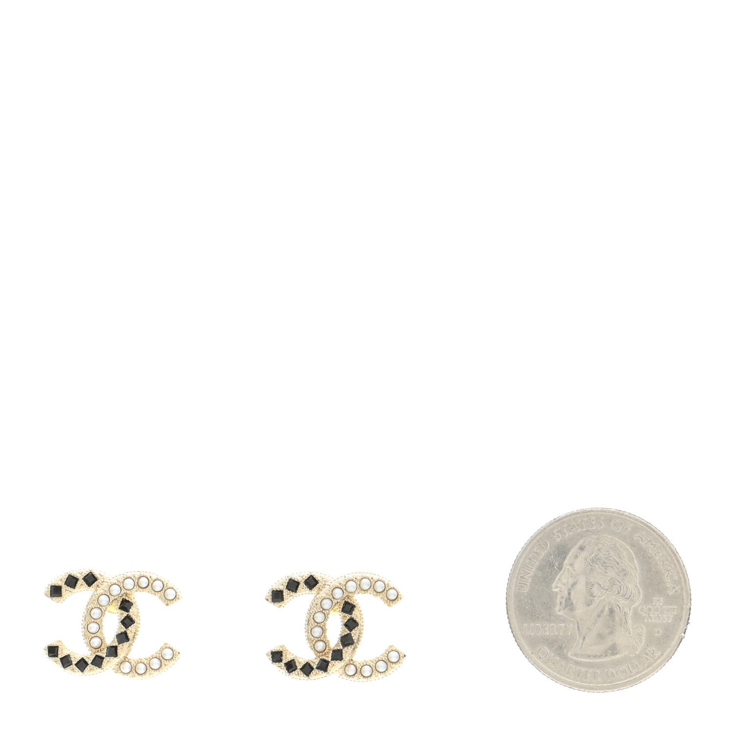 Resin Pearl CC Earrings Gold Black