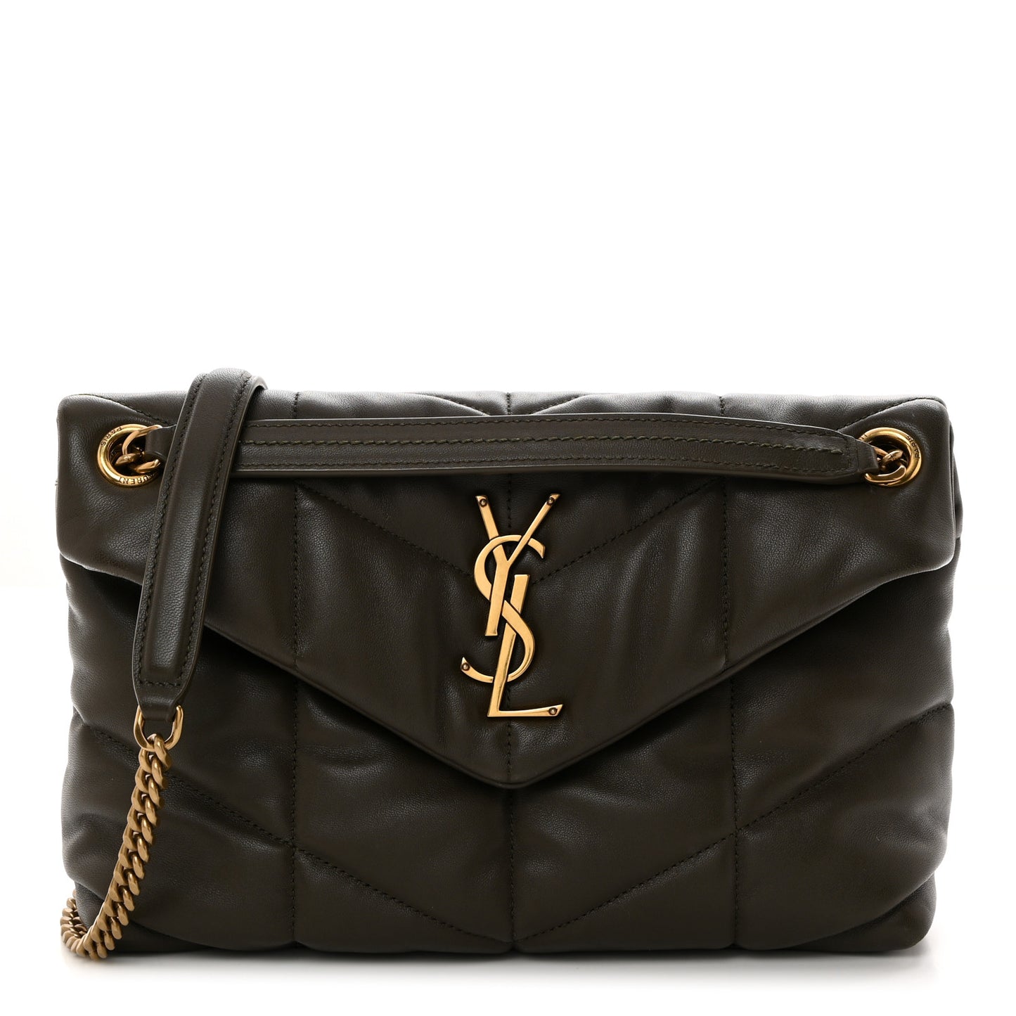 Lambskin Quilted Small Loulou Puffer Monogram Chain Satchel Dark Ganache