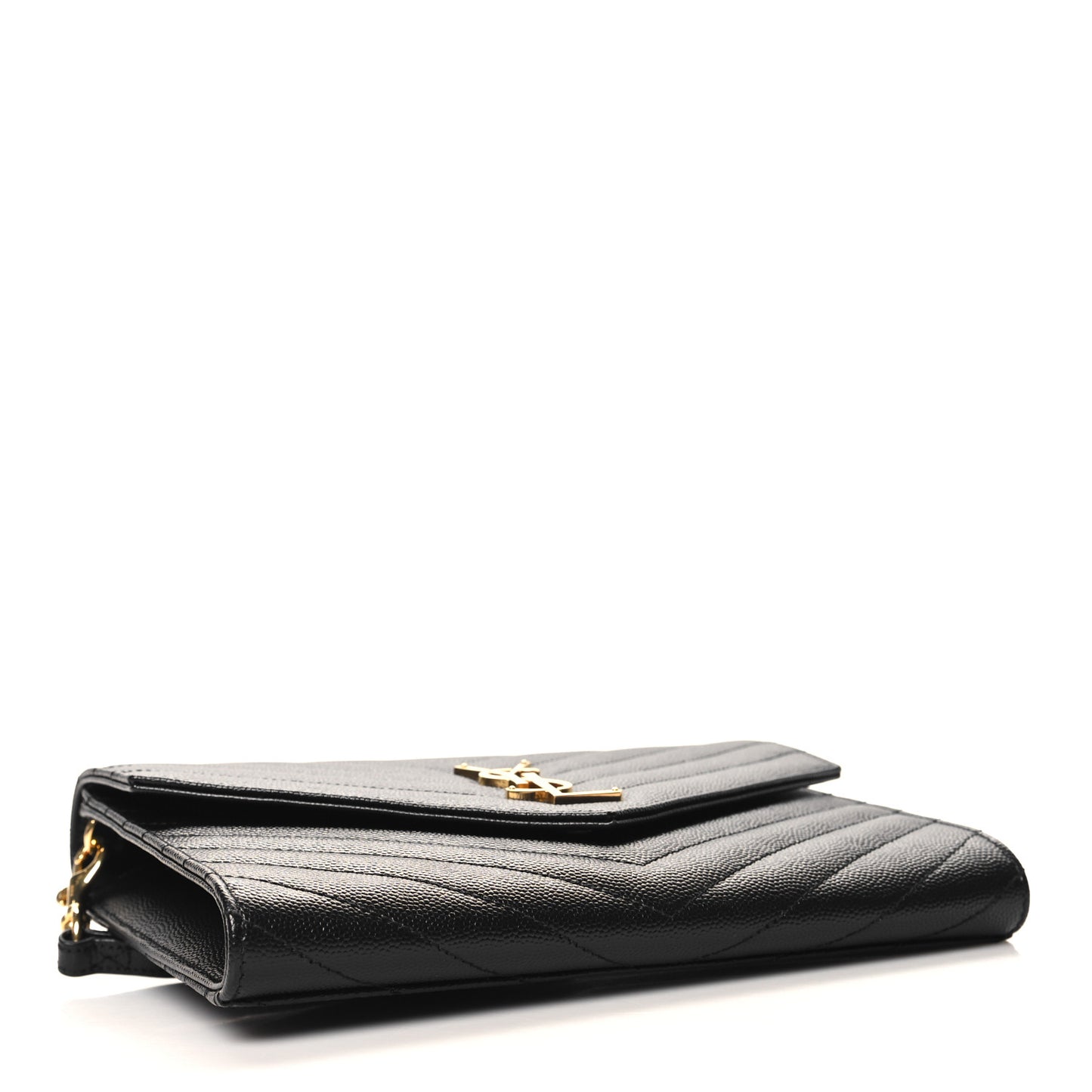 Grain De Poudre Matelasse Chevron Monogram Envelope Clutch Black