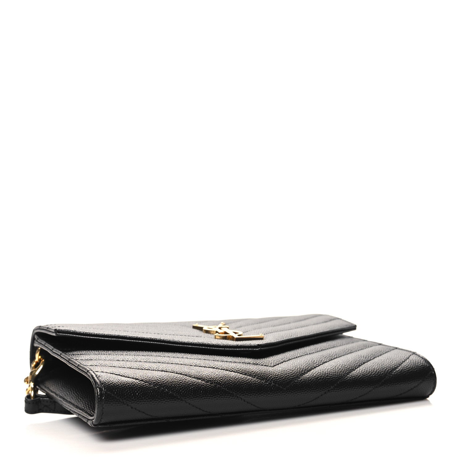 Saint Laurent Grain De Poudre Matelasse Chevron Monogram Envelope Clutch Black 4 of 10