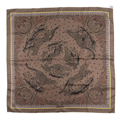 Hermes Silk Guepards Bandana Double Face Scarf 90 Gris Perle Orange Cuit Kaki 4 of 4