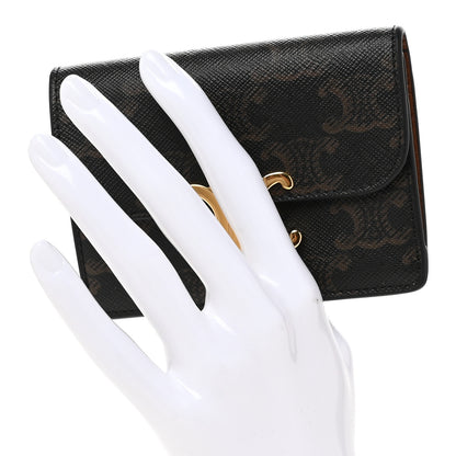 Celine Triomphe Canvas Calfskin Flap Card Holder Tan 2 of 10