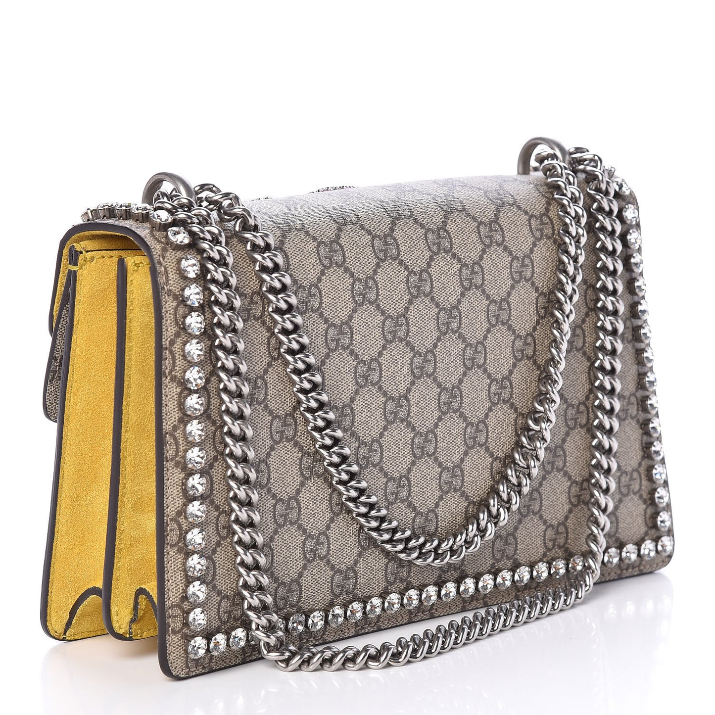 GG Supreme Monogram Crystal Bow Embroidered Small Dionysus Shoulder Bag Yellow