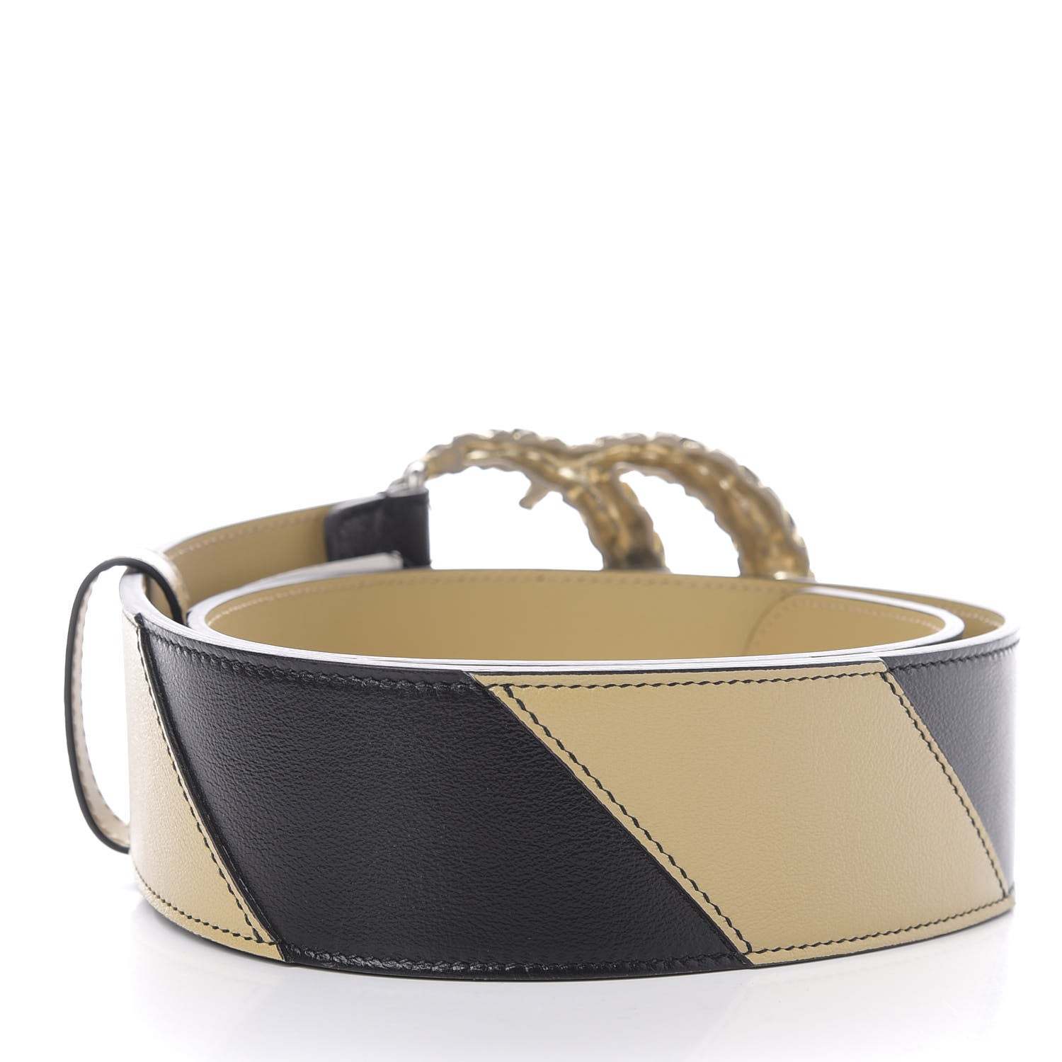 Gucci Calfskin Striped Textured Double G 50mm Belt 80 32 Black Beige 2 of 4