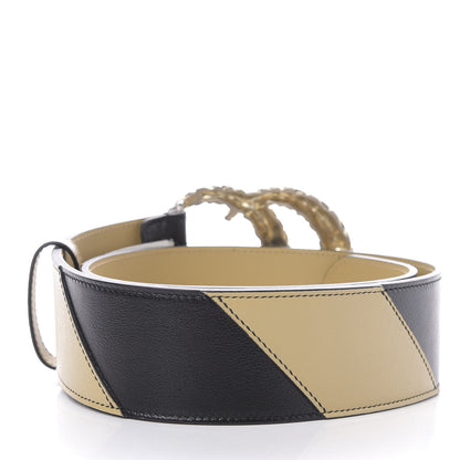 Gucci Calfskin Striped Textured Double G 50mm Belt 80 32 Black Beige 2 of 4