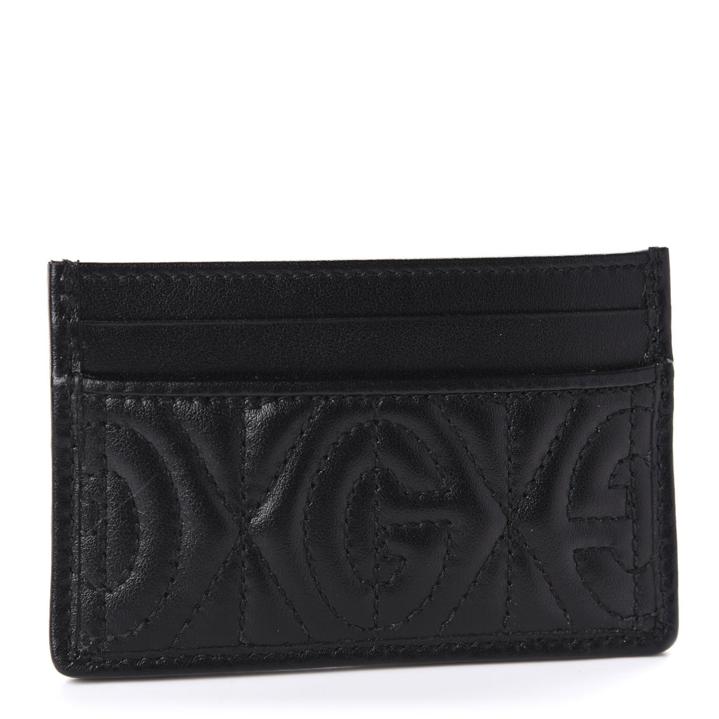 Calfskin G Rhombus Quilted Card Holder Black