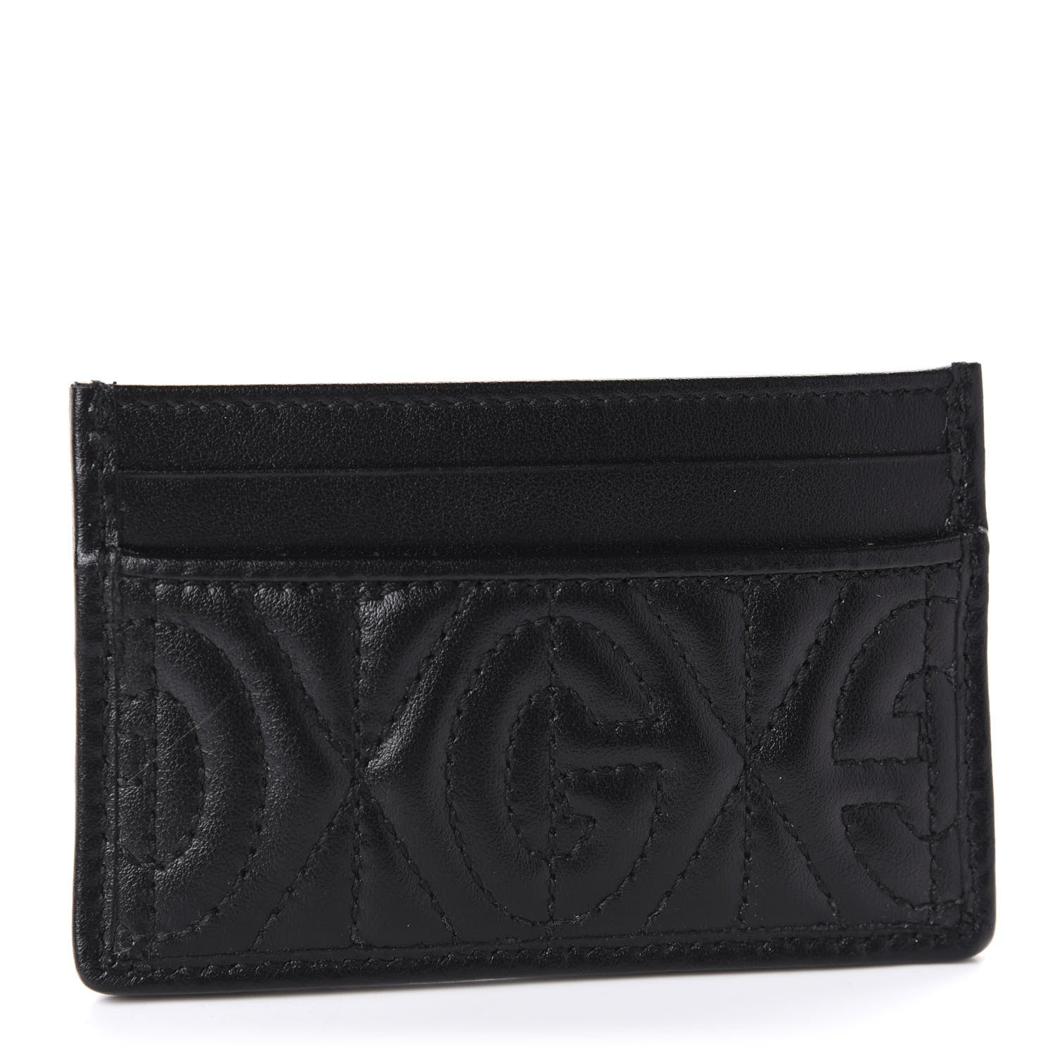 Gucci Calfskin G Rhombus Quilted Card Holder Black 3 of 9