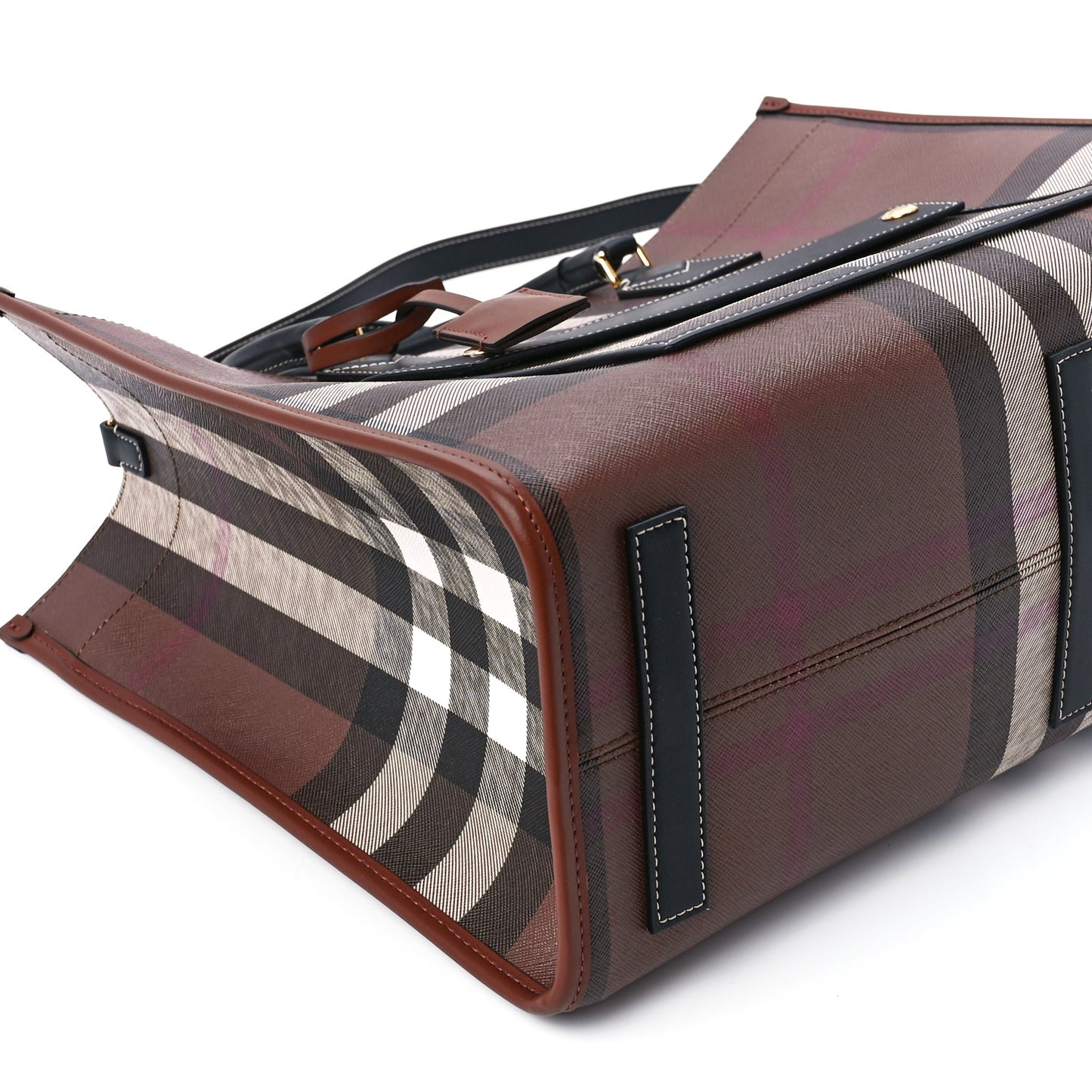 E-Canvas Check Calfskin Medium Freya Tote Dark Birch Brown