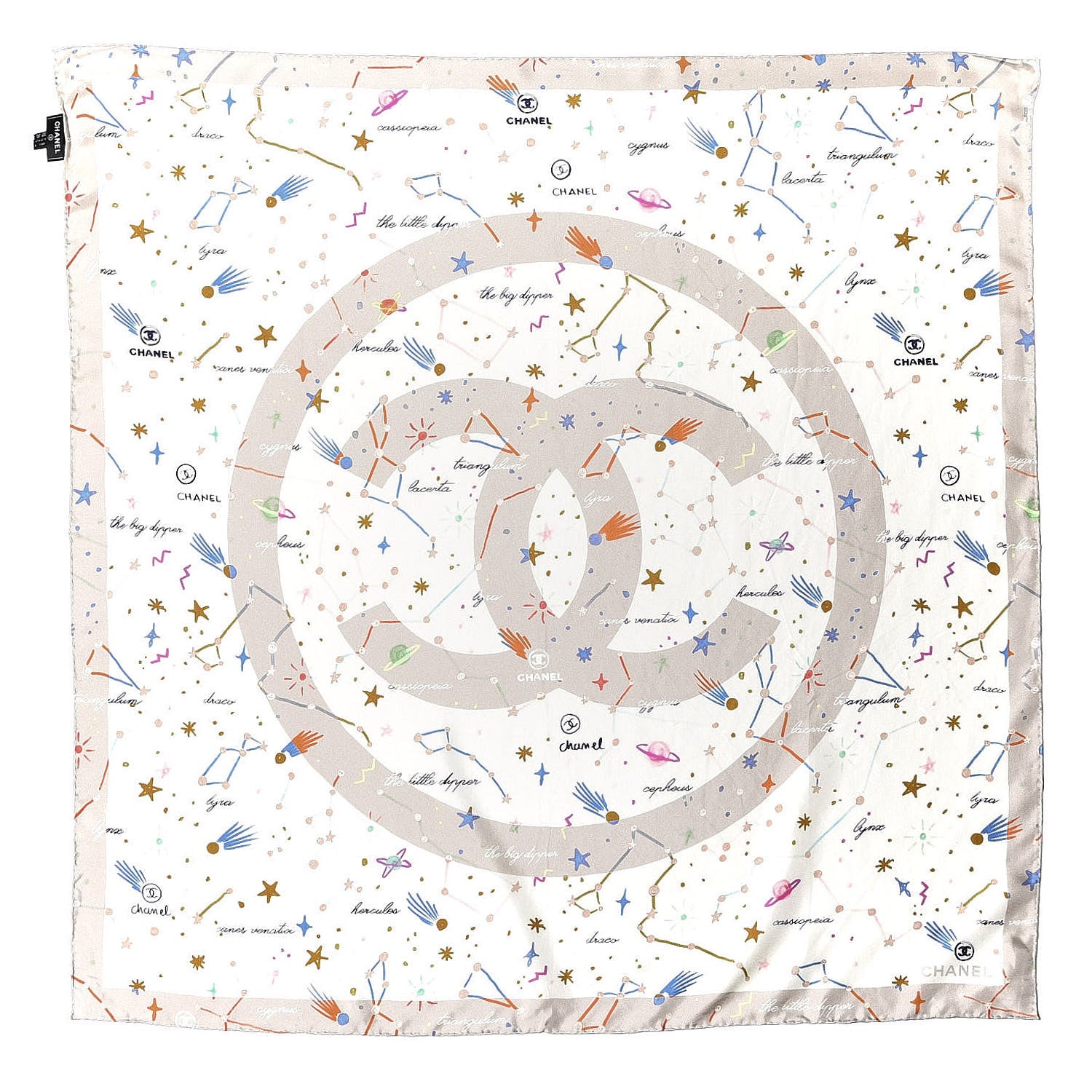 Chanel Silk Constellations CC Square Scarf Beige Multicolor 1 of 5