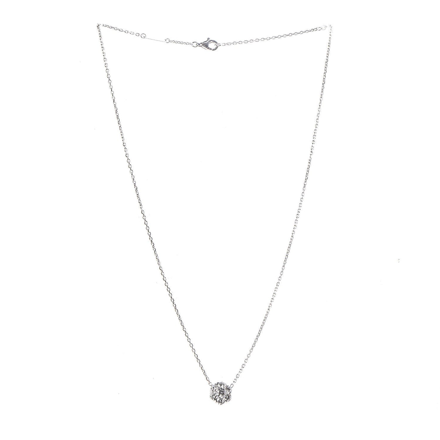 18K White Gold Diamond Large Fleurette Pendant Necklace
