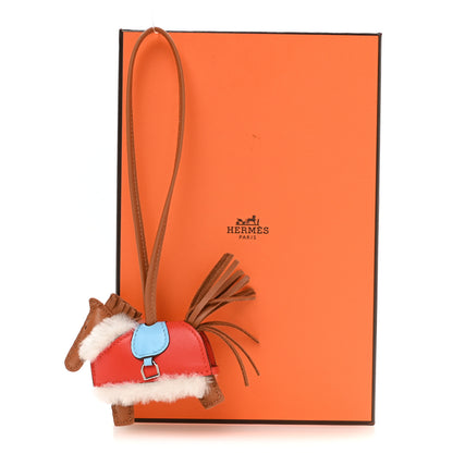 Hermes Milo Lambskin Merinos Wool Grigri Rodeo Robeo Plush Bag Charm PM  Gold Celeste Capucine Ecru 5 of 5