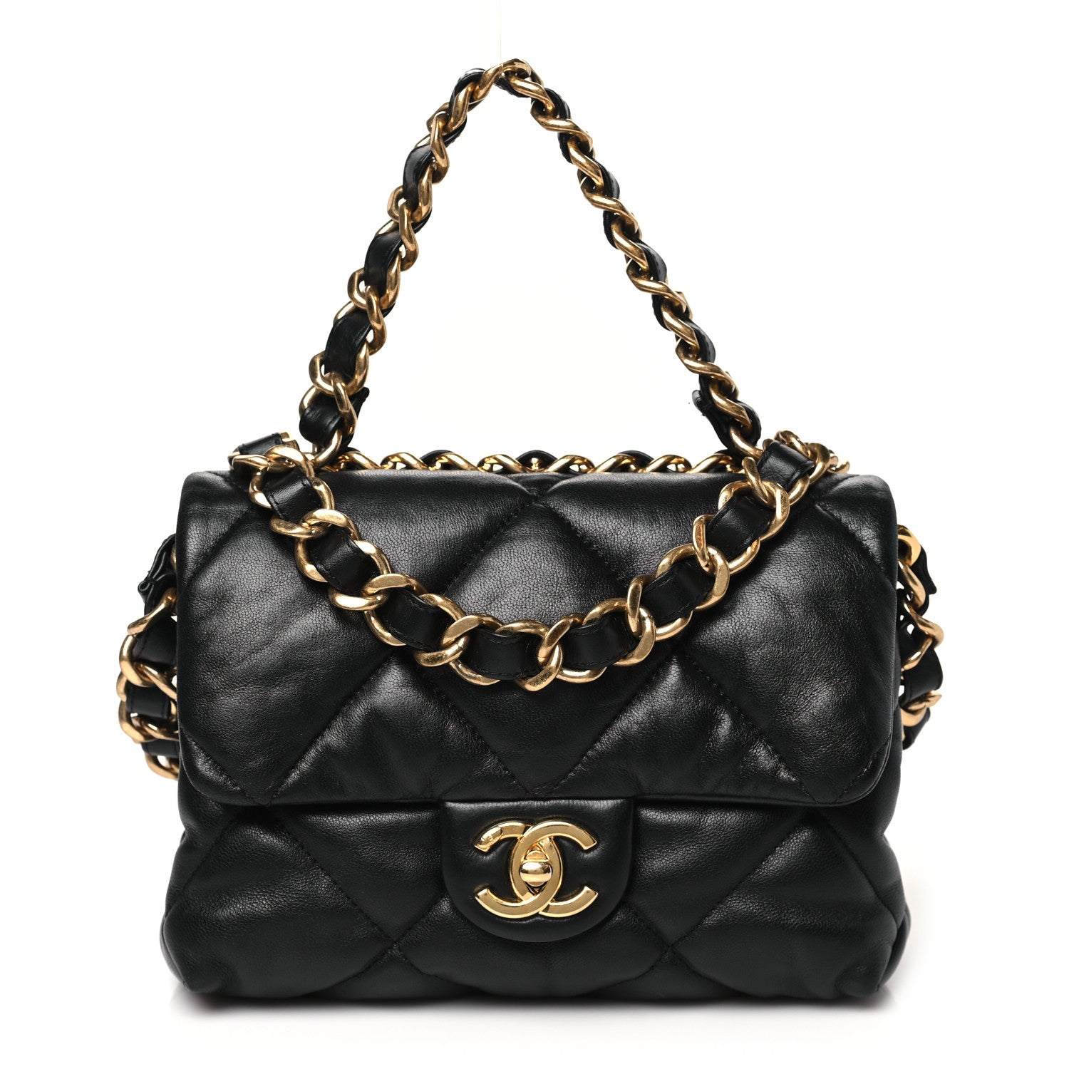 Chanel Lambskin Quilted Small Chain Top Handle Flap Black 1 of 11