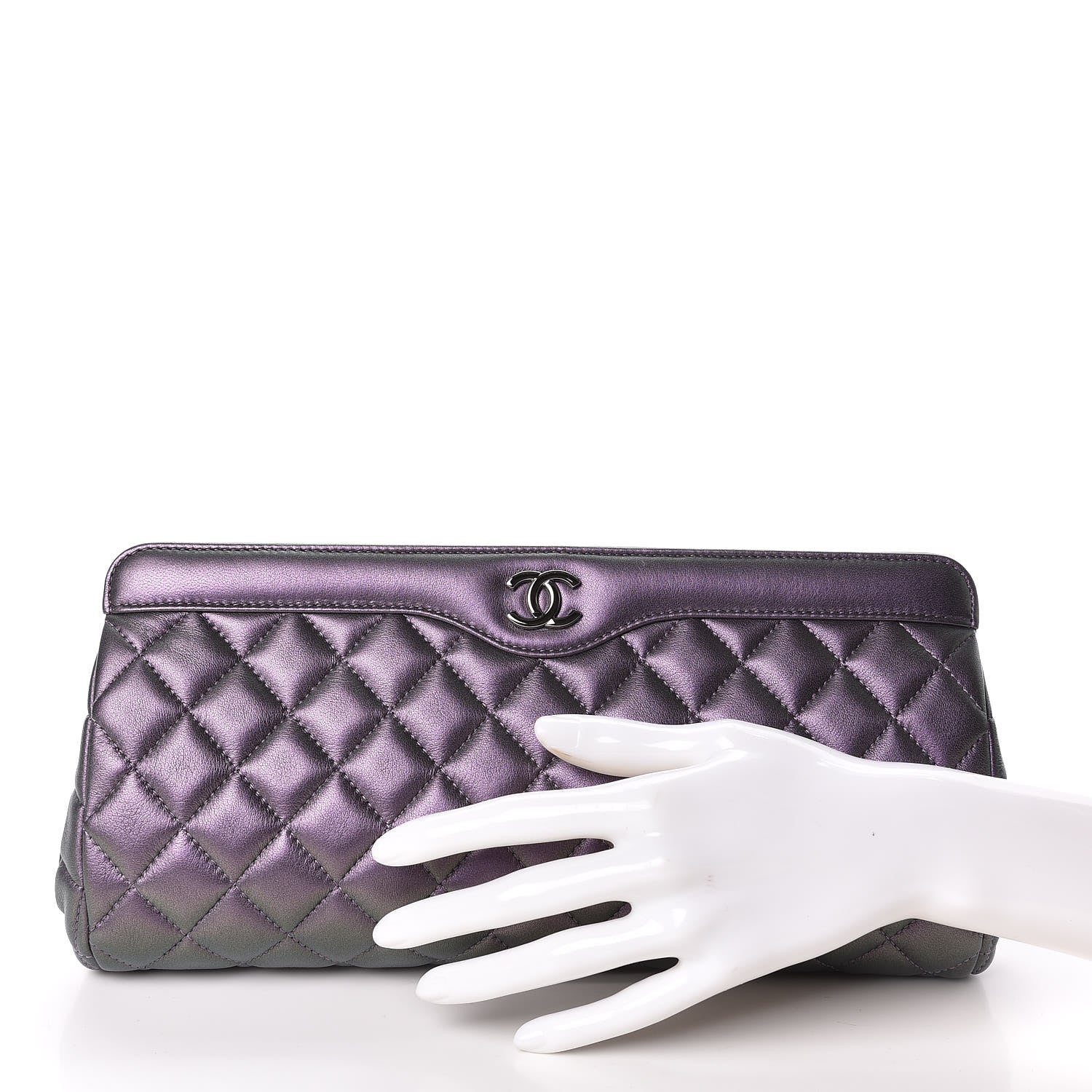 Chanel Iridescent Lambskin Quilted Clutch Dark Purple 2 of 10