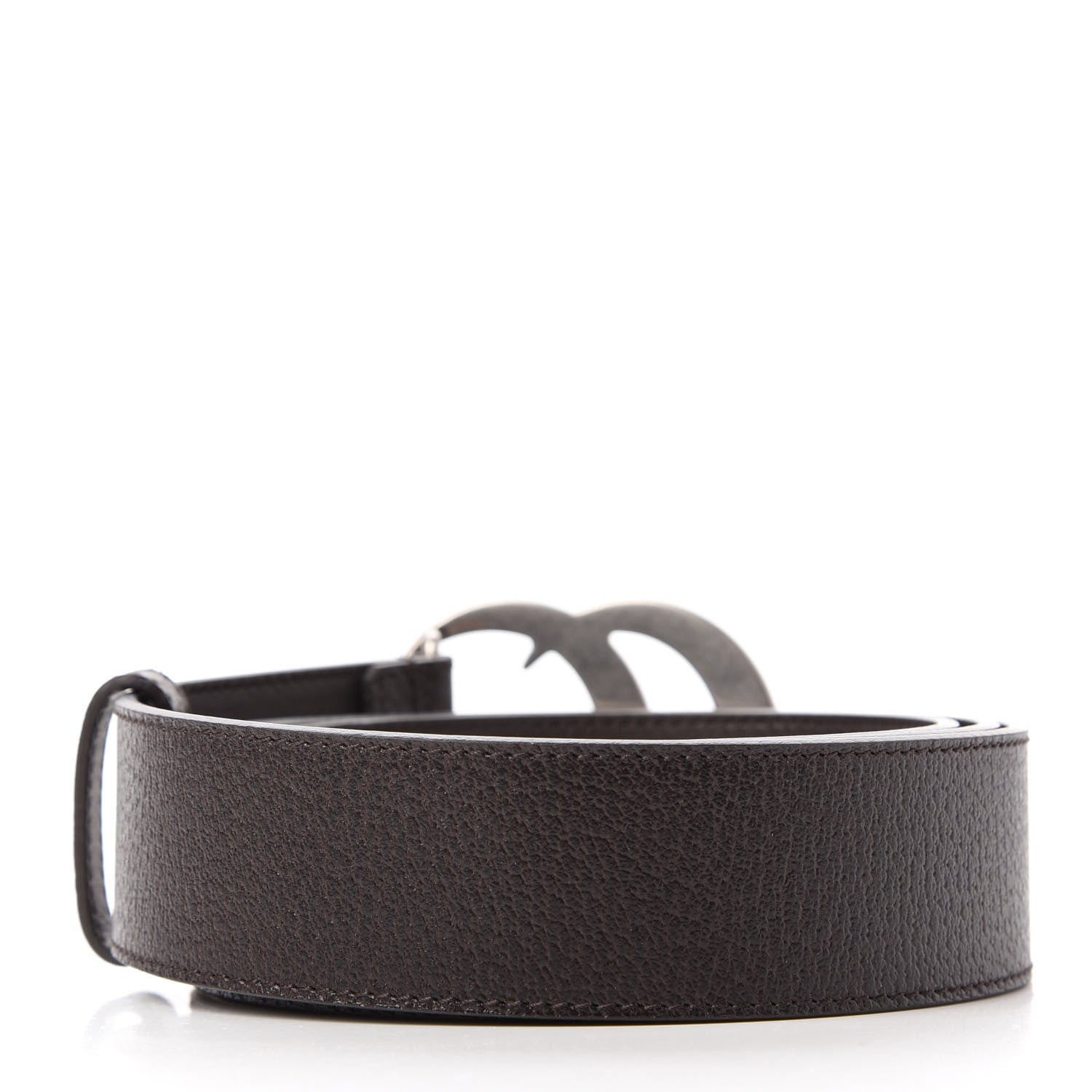 Gucci Textured Dollar Calfskin Nickel Double G 40mm Belt 115 46 Dark Cocoa 2 of 5