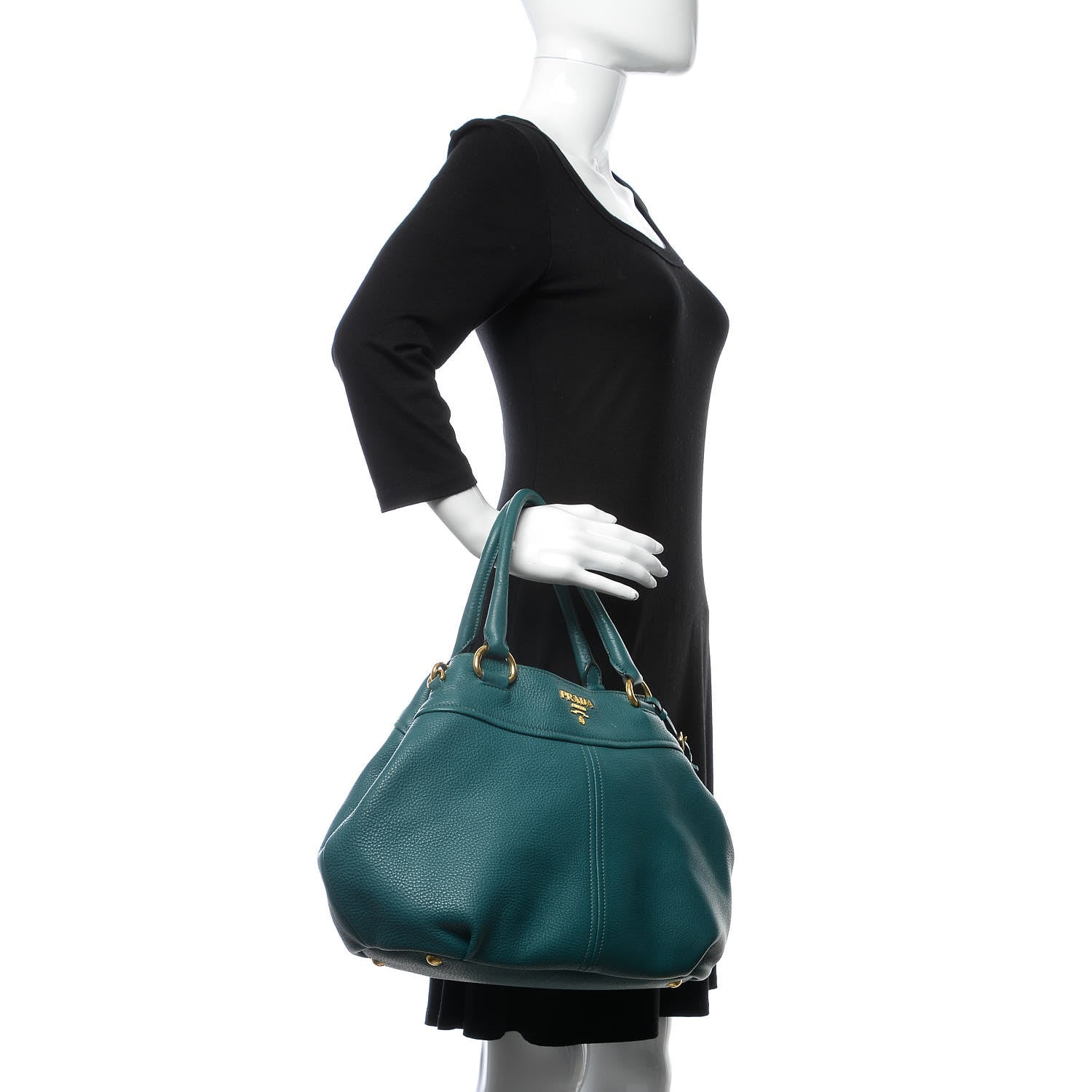 Prada Vitello Daino Shoulder Bag Pavone 3 of 12