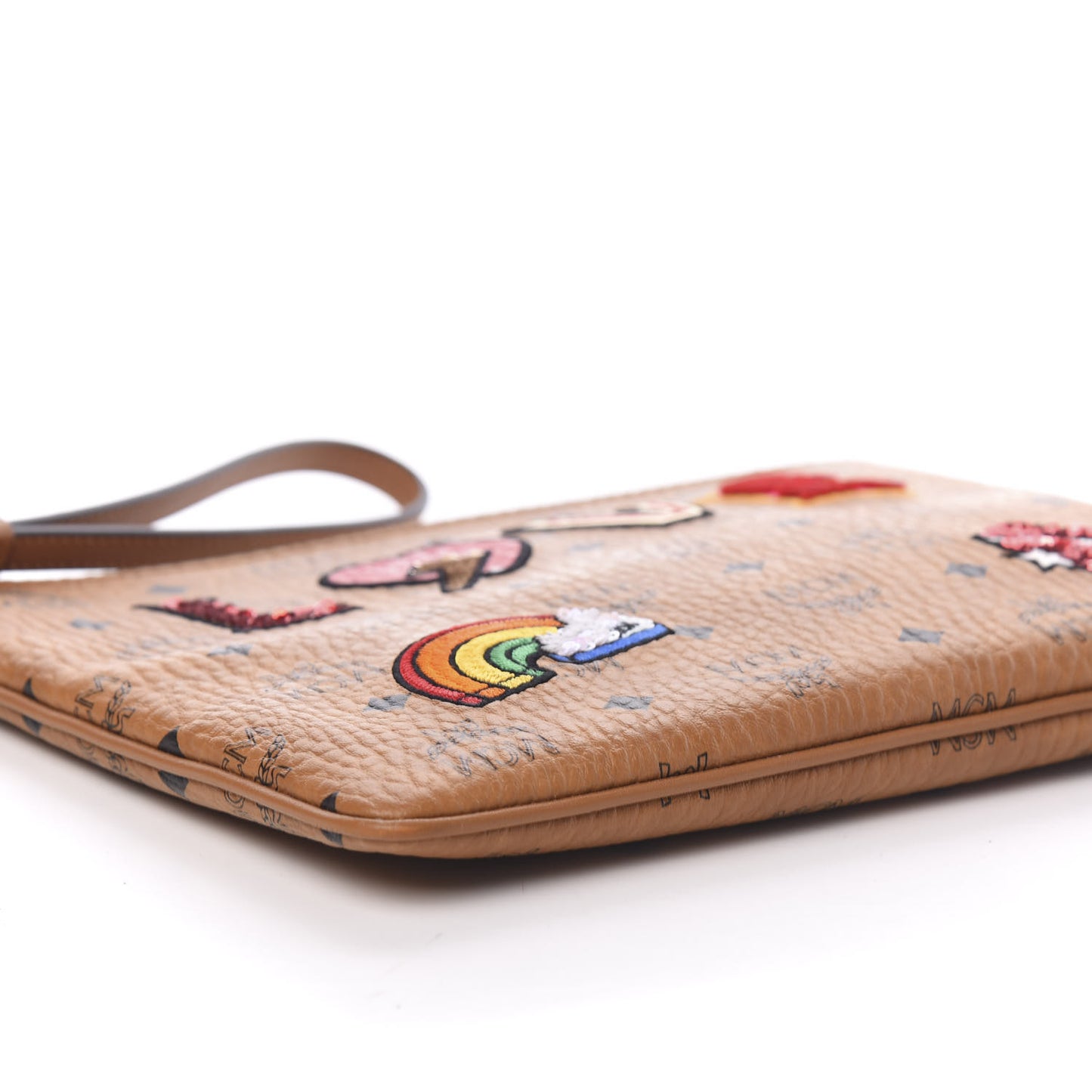 Visetos Patchwork Wristlet Zip Pouch Cognac