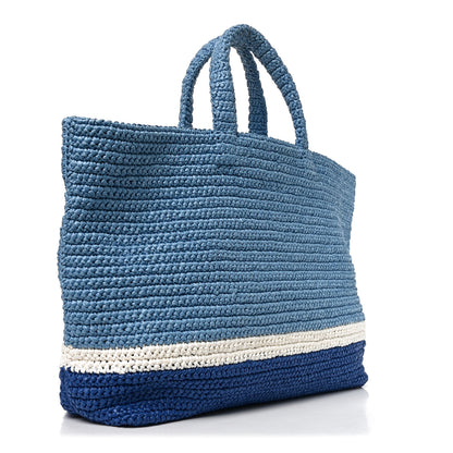 Prada Yarn Raffia Effect Crochet Striped Large Logo Tote Celeste Blue 3 of 9