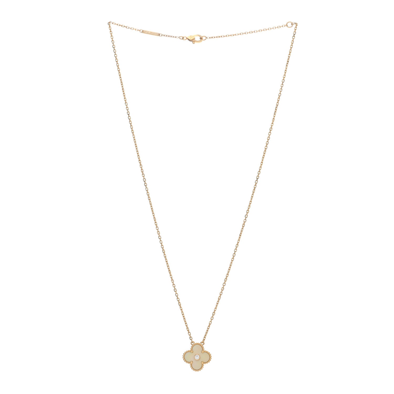 Van Cleef & Arpels 18K Yellow Gold Diamond Yellow Mother of Pearl Vintage Alhambra Pendant Necklace 3 of 4